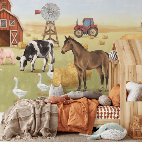tapeta farma / tapety dla dzieci ze zwierzętami / tapety pastelowe love