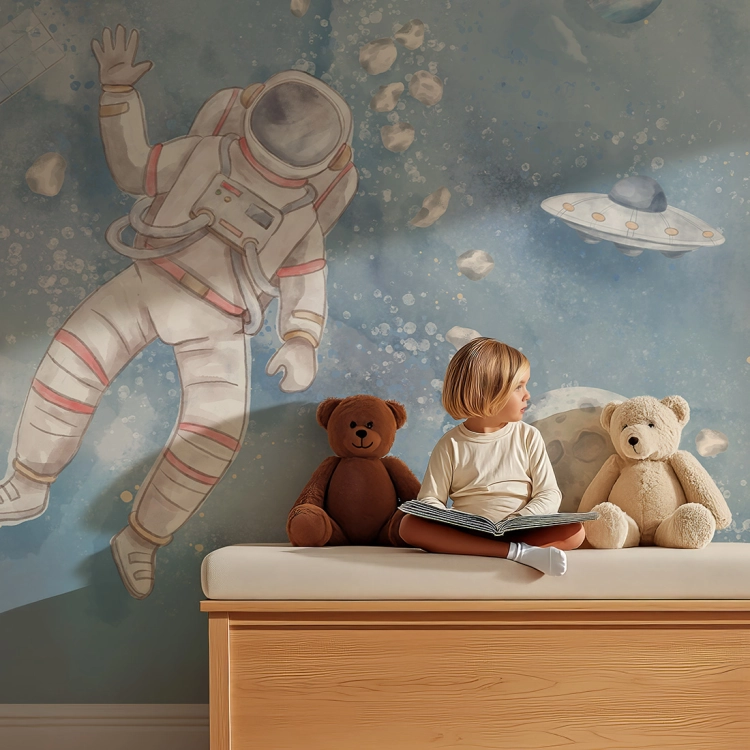 tapeta kosmos / tapeta z astronautą / tapety dla dzieci / tapety pastelowe love