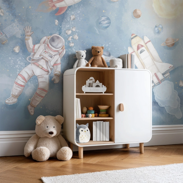 tapeta kosmos / tapeta z astronautą / tapety dla dzieci / tapety pastelowe love