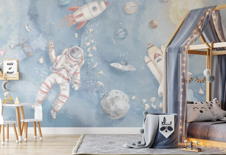 tapeta kosmos / tapeta z astronautą / tapety dla dzieci / tapety pastelowe love