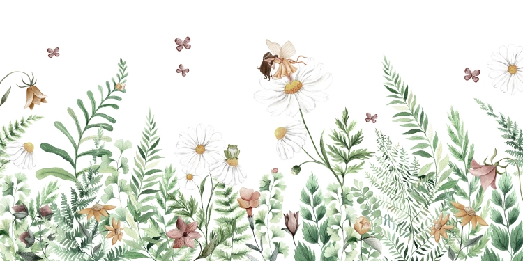 tapeta fairy garden / tapety dla dzieci kwitnąca polana / tapety pastelowe love
