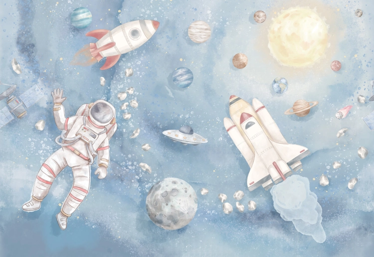 tapeta kosmos / tapeta z astronautą / tapety dla dzieci / tapety pastelowe love