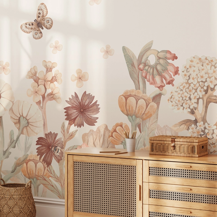 tapeta kwiaty / tapeta z kwiatami boho / tapety dla dzieci / tapety pastelowe love