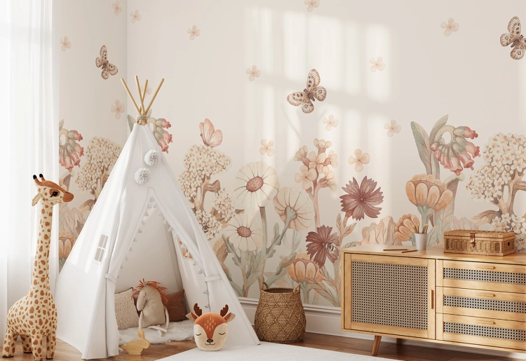 tapeta kwiaty / tapeta z kwiatami boho / tapety dla dzieci / tapety pastelowe love