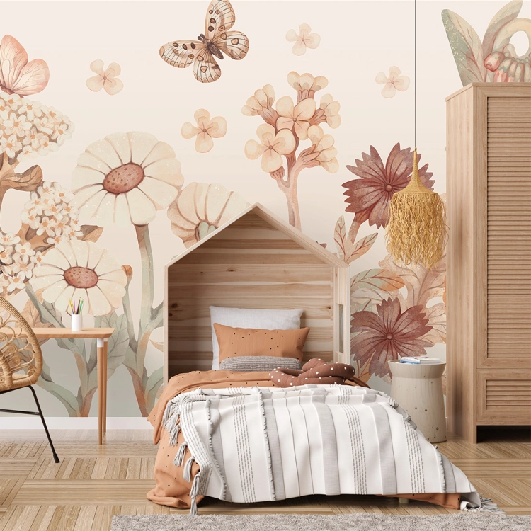 tapeta kwiaty / tapeta z kwiatami boho / tapety dla dzieci / tapety pastelowe love