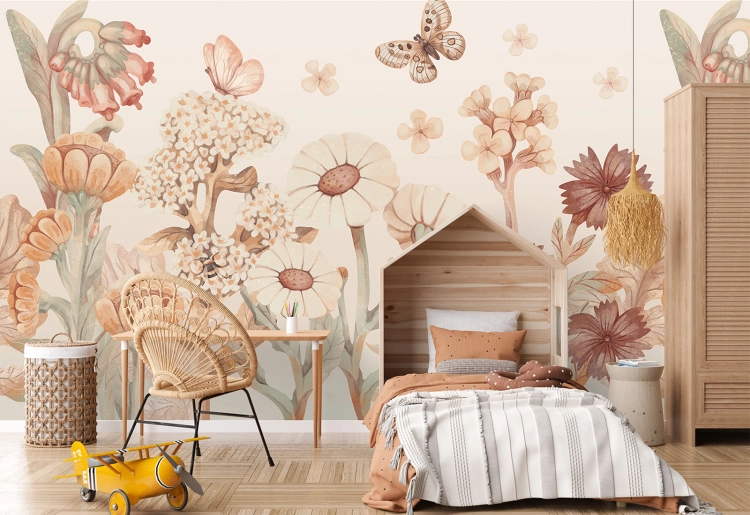 tapeta kwiaty / tapeta z kwiatami boho / tapety dla dzieci / tapety pastelowe love