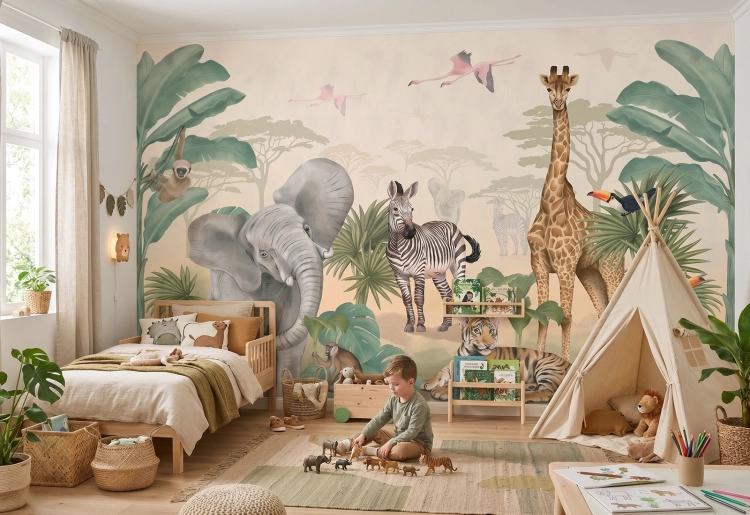 tapeta safari / tapety dla dzieci / tapety pastelowe love