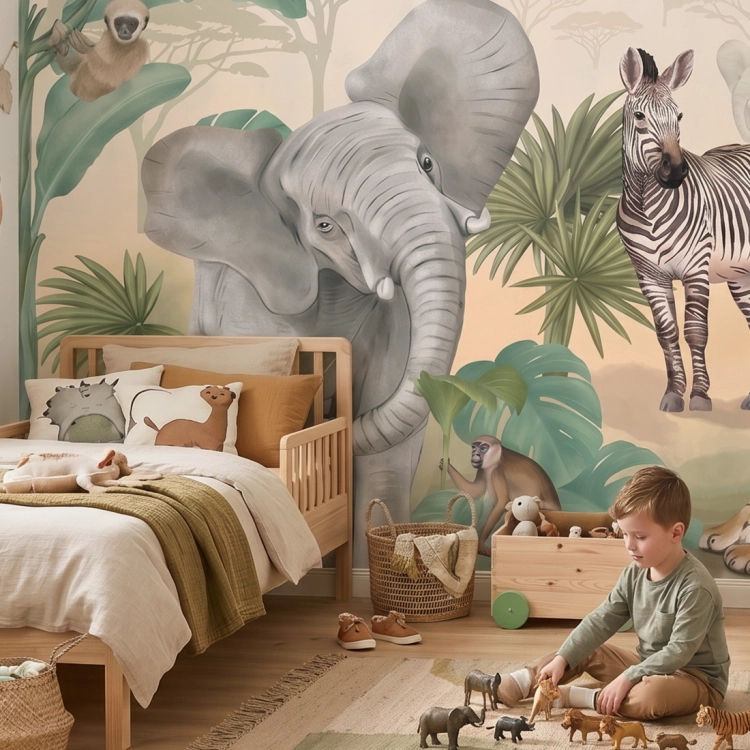 tapeta safari / tapeta dla dzieci sawanna / tapeta dla dzieci pastelowe love