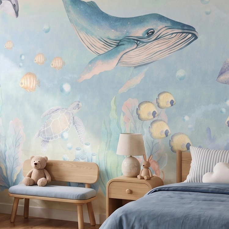tapeta ocean / tapeta dla dzieci morskie zwierzęta / tapety dla dzieci pastelowe love