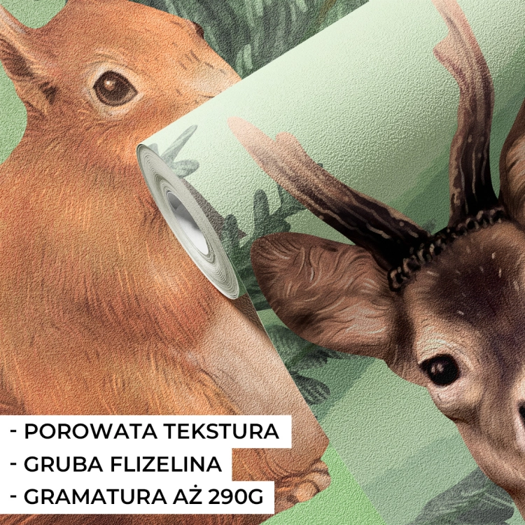 tapeta las / tapeta dla dzieci leśne zwierzęta / tapeta dla dzieci pastelowe love