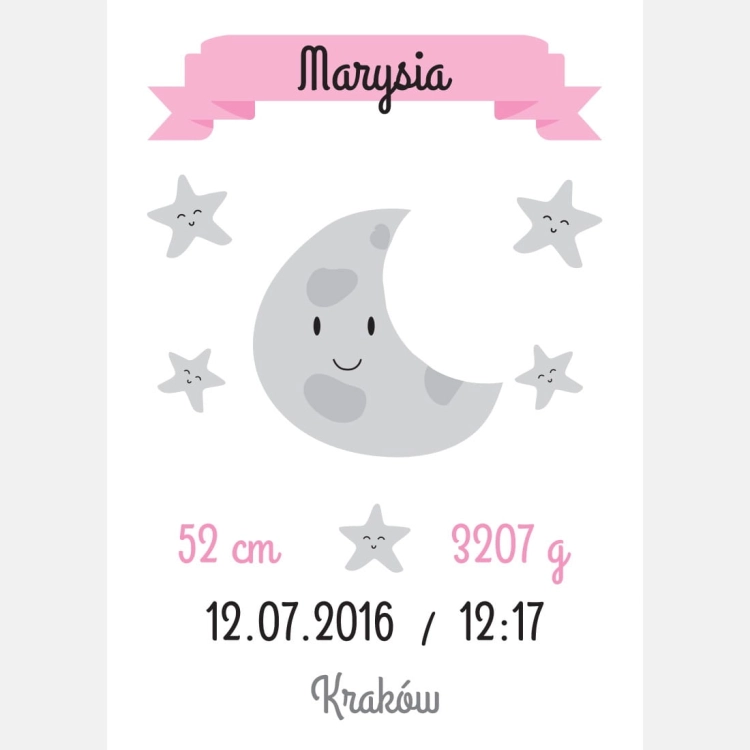 księżyc girls | metryczka. metryczka dla dzieci. dekoracje pokoju
