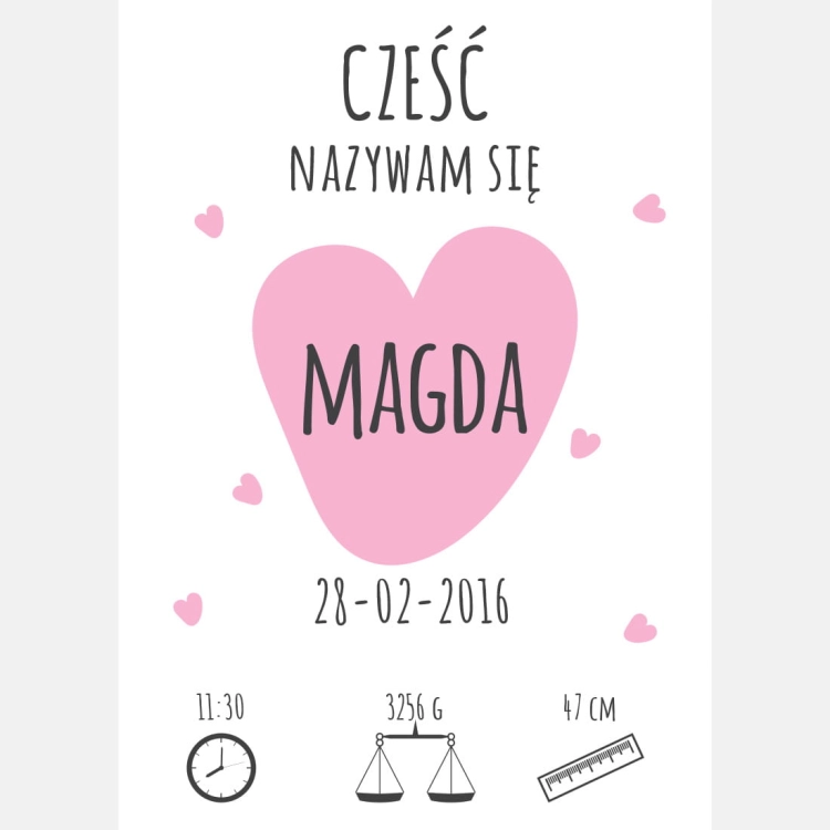 cześć girls ​| metryczka. metryczka dla dzieci. dekoracje pokoju