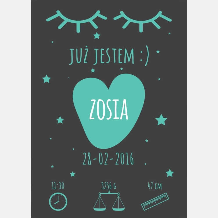 już jestem grafit | metryczka. metryczka dla dzieci. dekoracje pokoju
