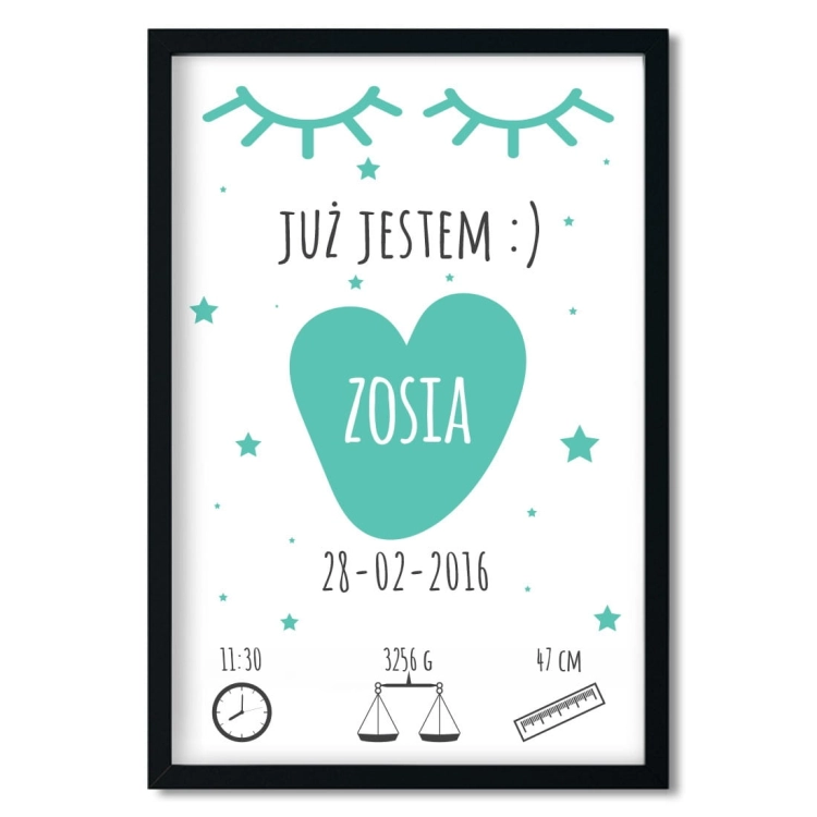 już jestem mint | metryczka. metryczka dla dzieci. dekoracje pokoju