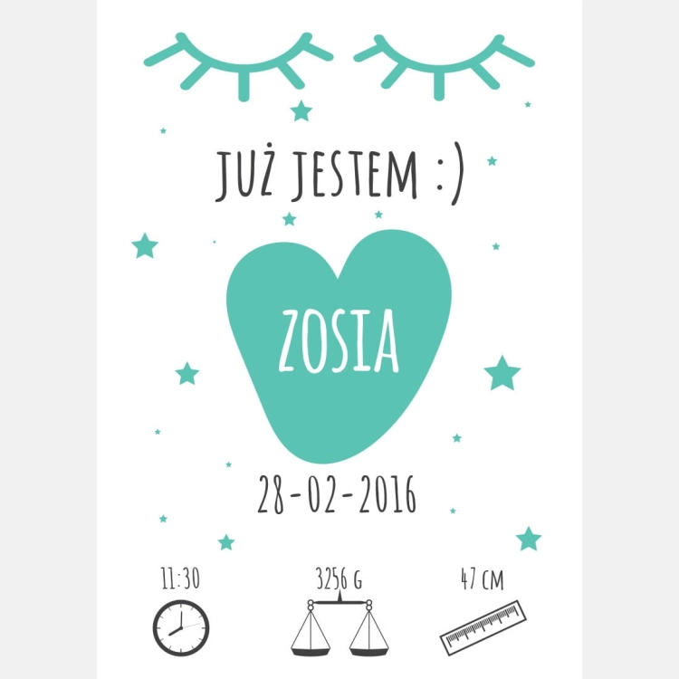 już jestem mint | metryczka. metryczka dla dzieci. dekoracje pokoju