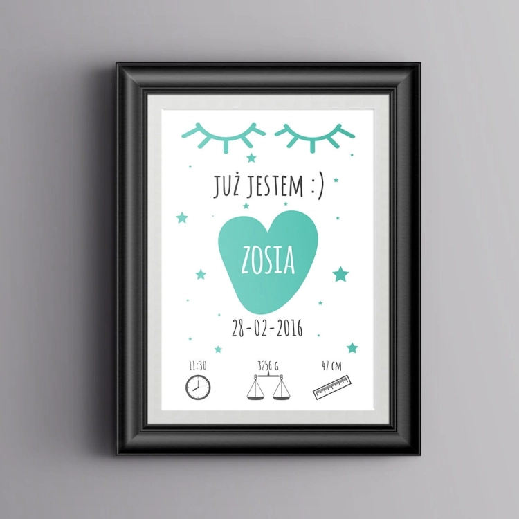 już jestem mint | metryczka. metryczka dla dzieci. dekoracje pokoju
