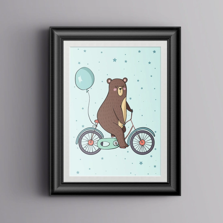miś rower | plakat. plakat dla dzieci. dekoracje pokoju