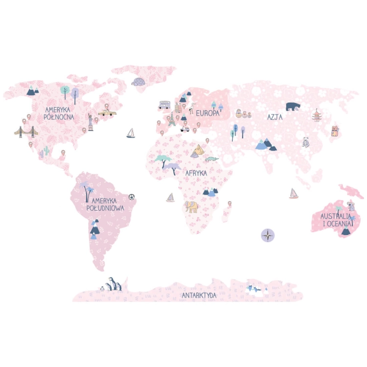 mapa świata spring flower | naklejka. naklejka dla dzieci. dekoracje pokoju