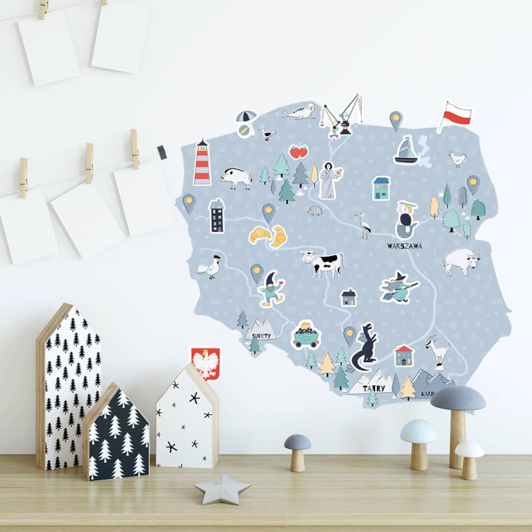 mapa polski niebieska | naklejka. naklejka dla dzieci. dekoracje pokoju