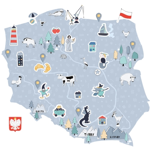 mapa polski niebieska | naklejka. naklejka dla dzieci. dekoracje pokoju