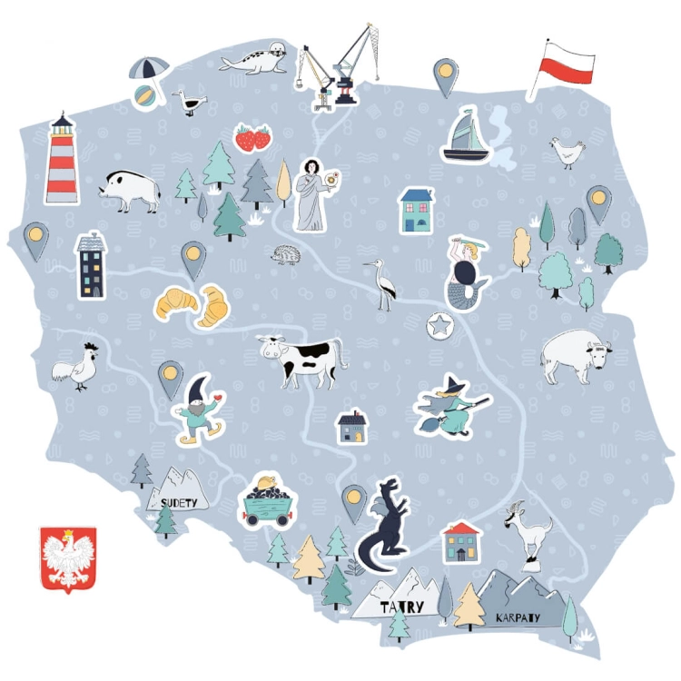 mapa polski niebieska | naklejka. naklejka dla dzieci. dekoracje pokoju
