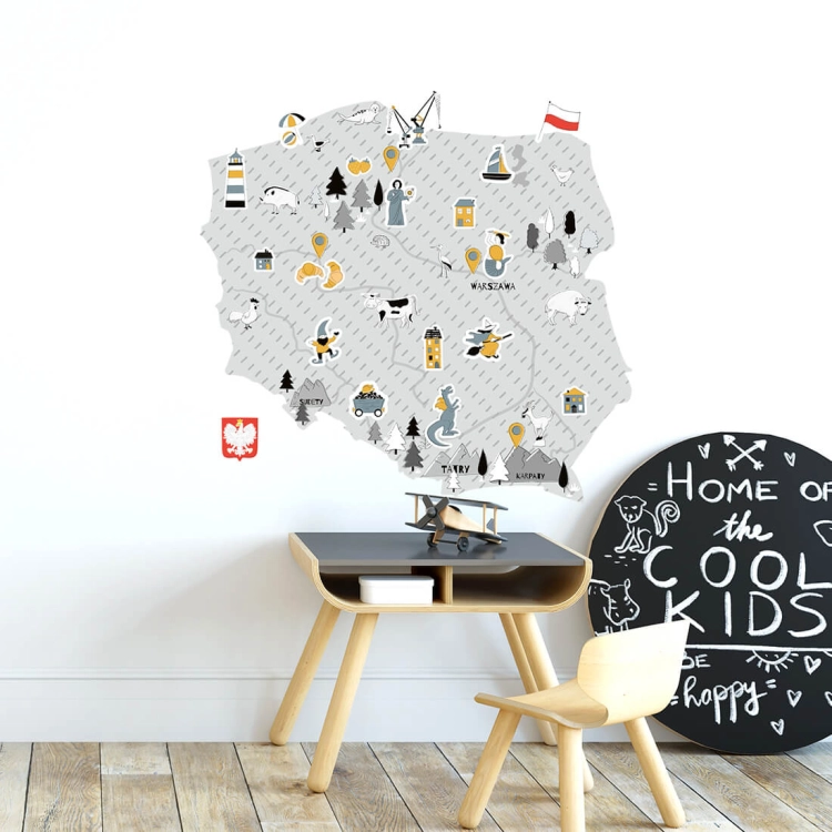 mapa polski szara | naklejka. naklejka dla dzieci. dekoracje pokoju