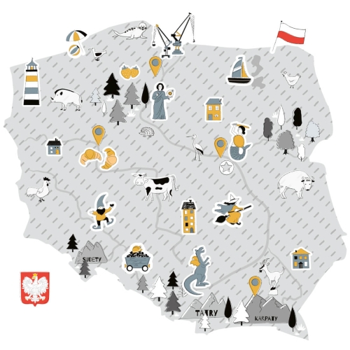 mapa polski szara | naklejka. naklejka dla dzieci. dekoracje pokoju