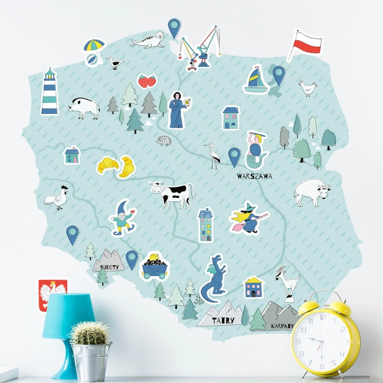 mapa polski miętowa | naklejka. naklejka dla dzieci. dekoracje pokoju