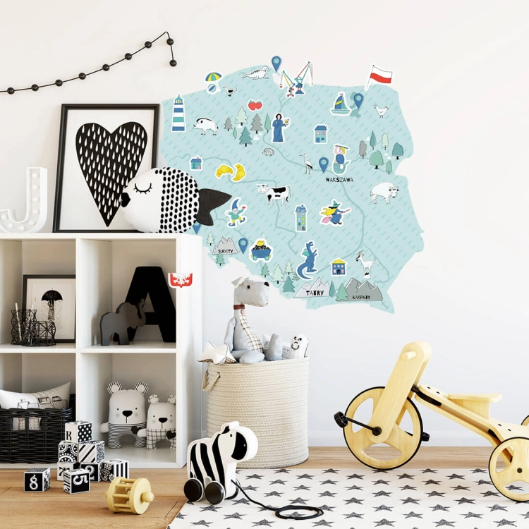 mapa polski miętowa | naklejka. naklejka dla dzieci. dekoracje pokoju