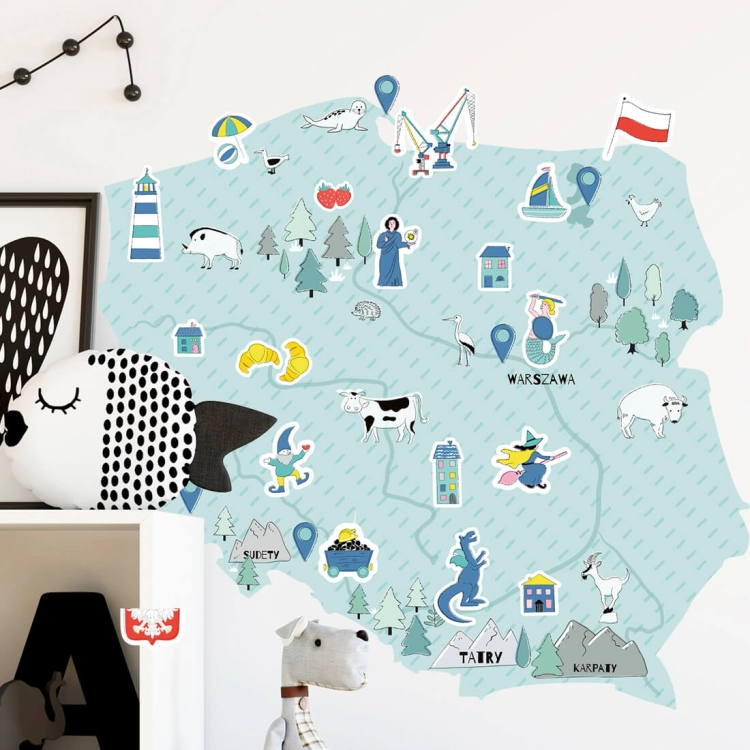 mapa polski miętowa | naklejka. naklejka dla dzieci. dekoracje pokoju