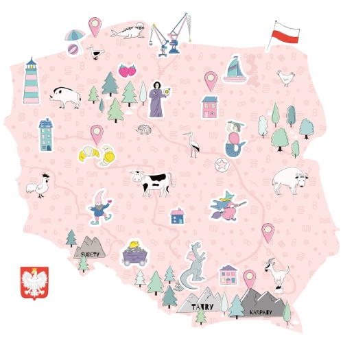 mapa polski różowa | naklejka. naklejka dla dzieci. dekoracje pokoju