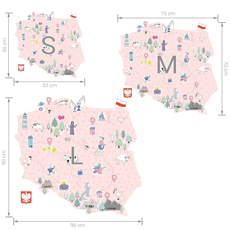 mapa polski różowa | naklejka. naklejka dla dzieci. dekoracje pokoju