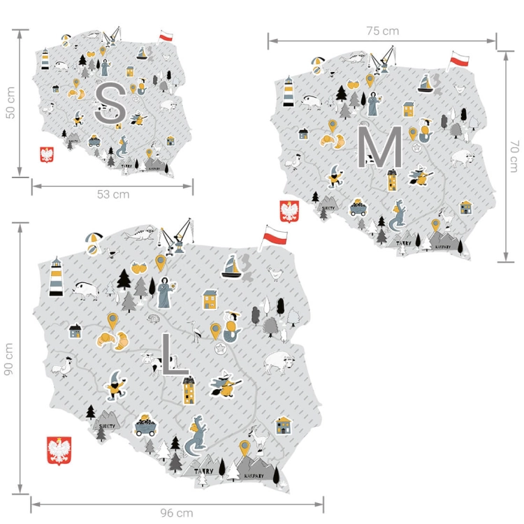mapa polski szara | naklejka. naklejka dla dzieci. dekoracje pokoju