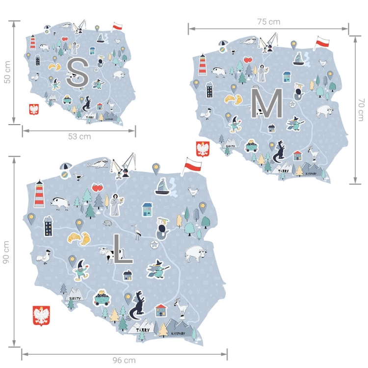 mapa polski niebieska | naklejka. naklejka dla dzieci. dekoracje pokoju