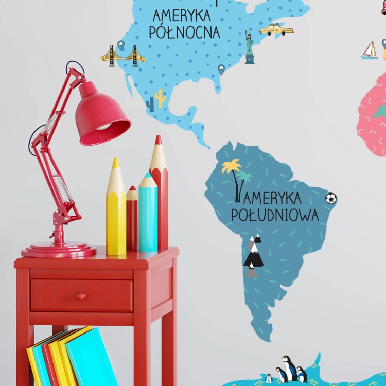 mapa świata kolorowa | naklejka. naklejka dla dzieci. dekoracje pokoju