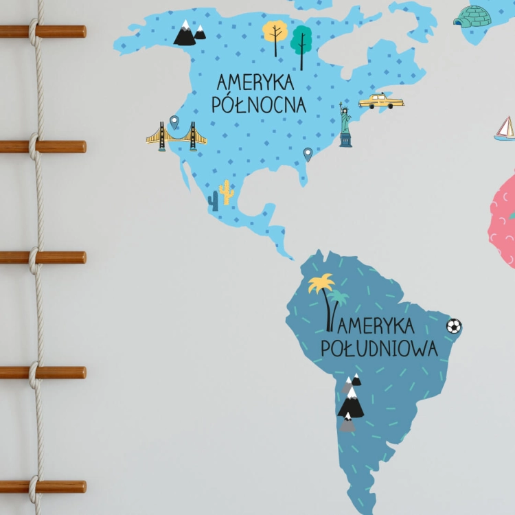 mapa świata kolorowa | naklejka. naklejka dla dzieci. dekoracje pokoju