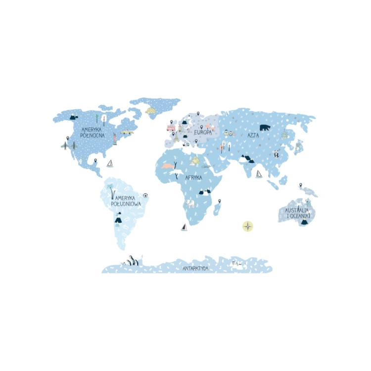 mapa świata ice cold | naklejka. naklejka dla dzieci. dekoracje pokoju