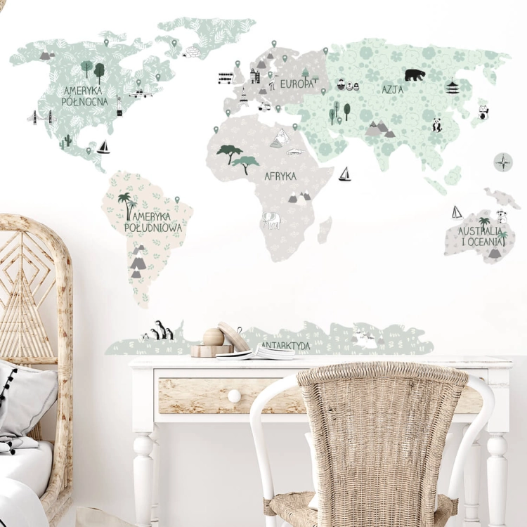 mapa świata tropic sand | naklejka. naklejka dla dzieci. dekoracje pokoju