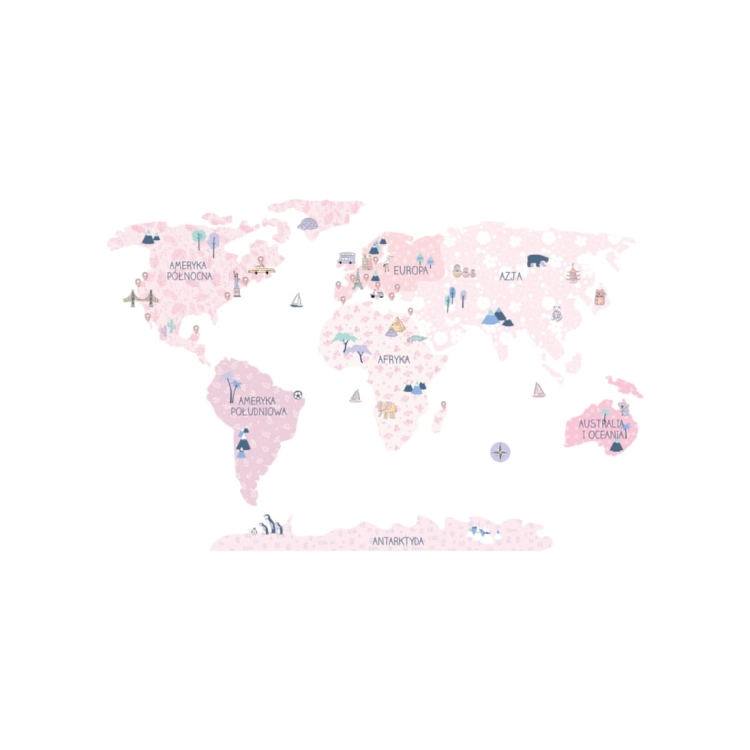mapa świata spring flower | naklejka. naklejka dla dzieci. dekoracje pokoju