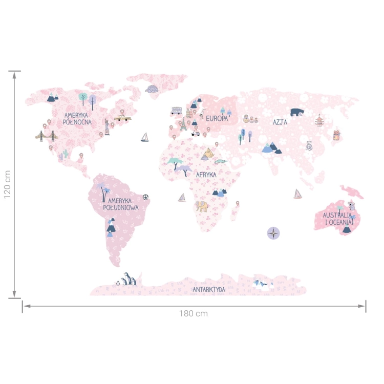 mapa świata spring flower | naklejka. naklejka dla dzieci. dekoracje pokoju
