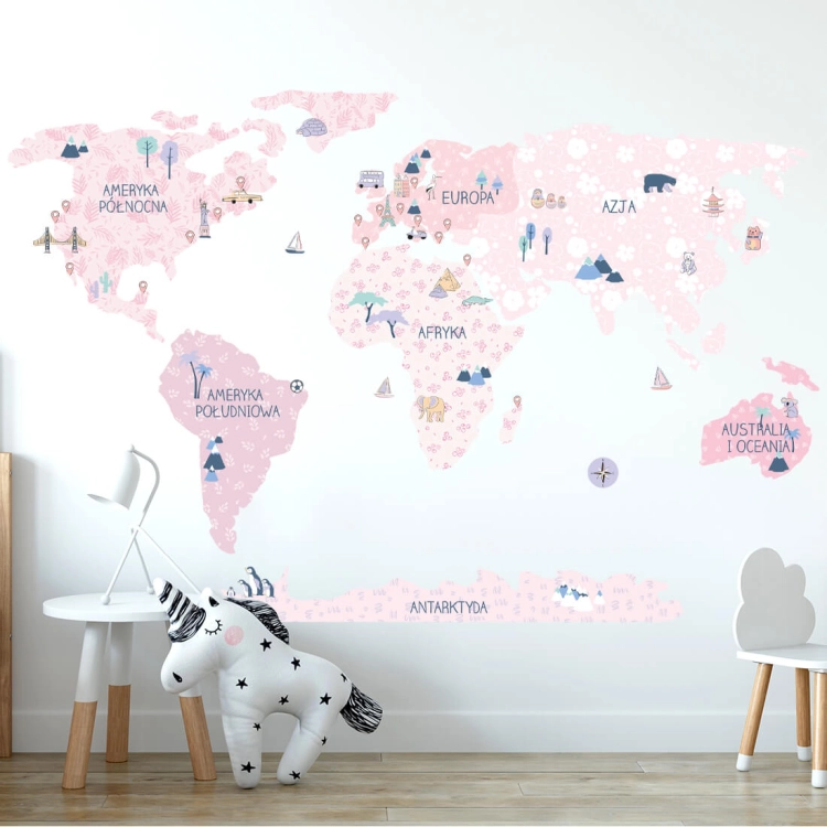 mapa świata spring flower | naklejka. naklejka dla dzieci. dekoracje pokoju
