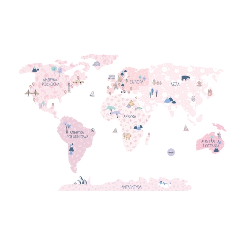 mapa świata spring flower | naklejka. naklejka dla dzieci. dekoracje pokoju
