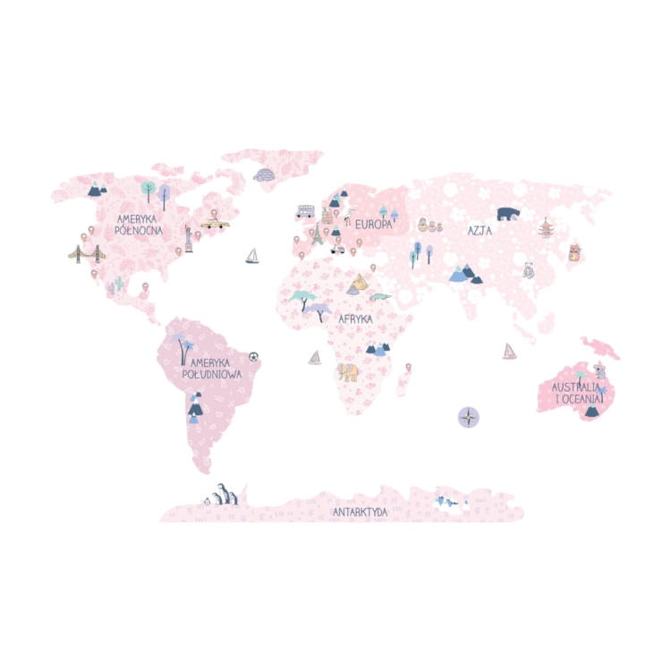 mapa świata spring flower | naklejka. naklejka dla dzieci. dekoracje pokoju