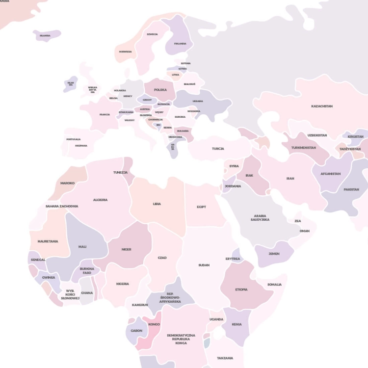 mapa świata polityczna różowa | naklejka. naklejka dla dzieci. dekoracje pokoju