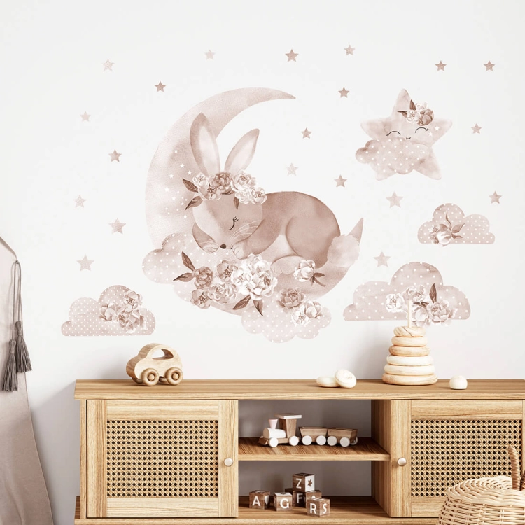 śpiący królik boho | naklejka. naklejka dla dzieci. dekoracje pokoju