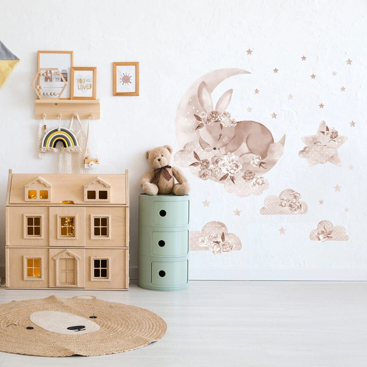 śpiący królik boho | naklejka. naklejka dla dzieci. dekoracje pokoju