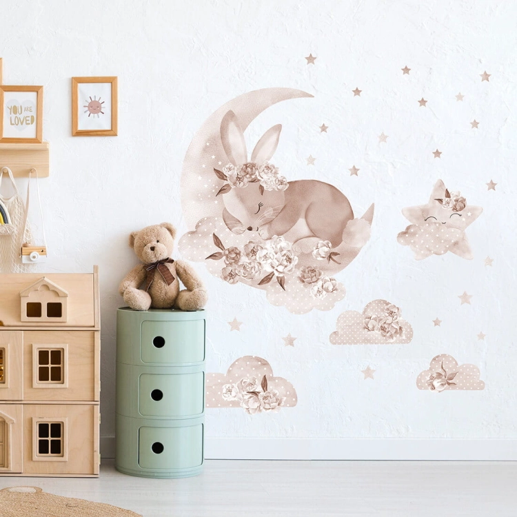 śpiący królik boho | naklejka. naklejka dla dzieci. dekoracje pokoju