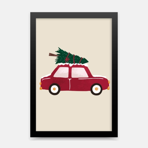 plakat świąteczny / plakat na boże narodzenie / plakat autko