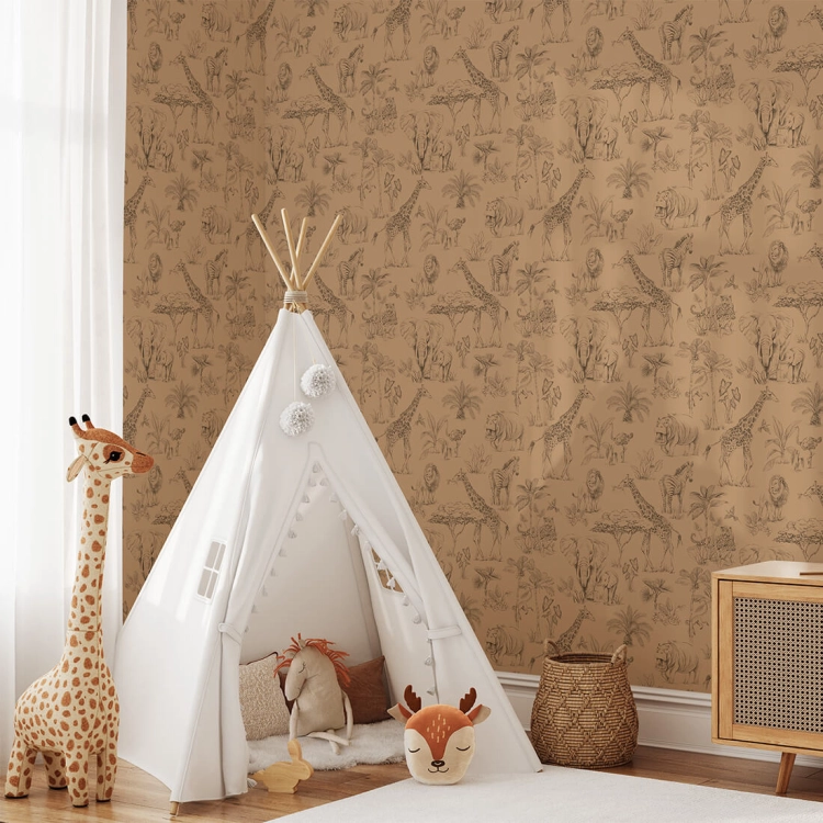 tapeta safari / tapeta z motywem safari / tapeta dla dzieci / tapeta pastelowe love