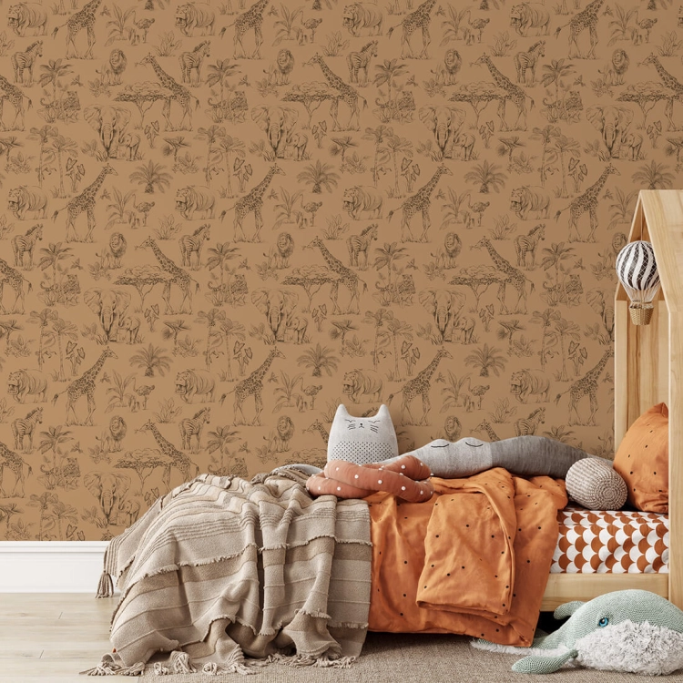 tapeta safari / tapeta z motywem safari / tapeta dla dzieci / tapeta pastelowe love